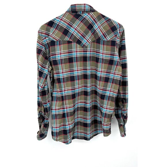 Diesel Shirt Mens Small Green Plaid Pearl Snap Western Cowboy Modern - Picture 3 of 5